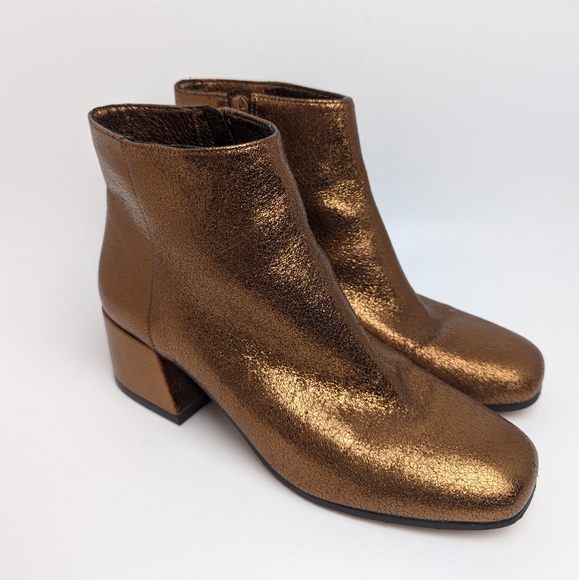 Sole Society Boot Copper Tashia Metallic Ankle Boot Size 7.5M Square Toe - Picture 4 of 16